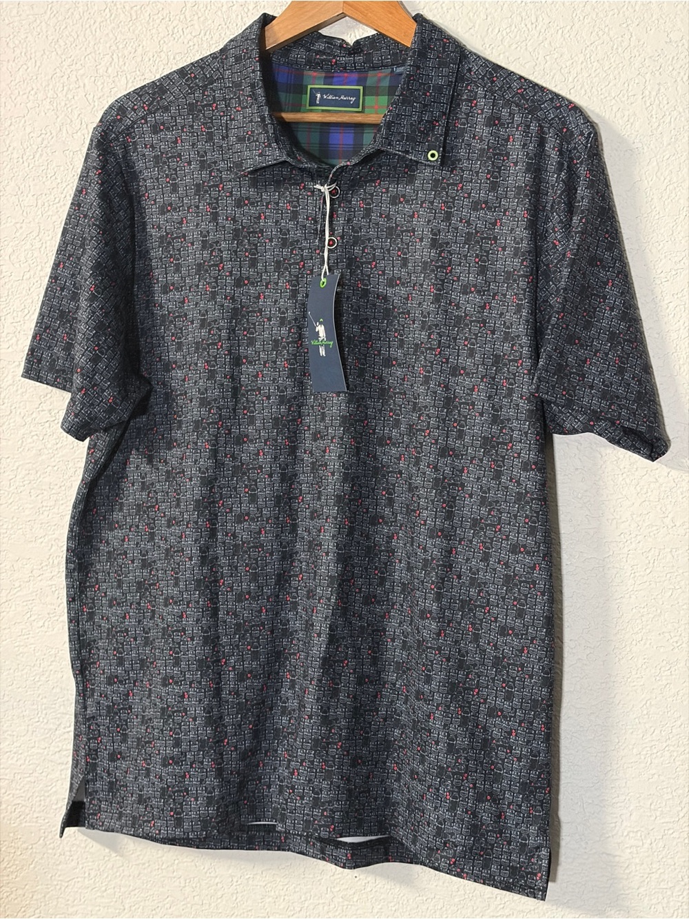 William Murray Golf Men's “Last Call“ all over cocktail/glassware print polo